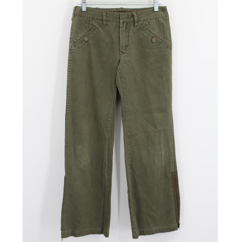 VTG Free people Hong Kong Low rise Pants Green Zip Hem Wide Leg Size 25